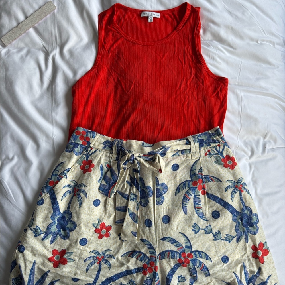 Red Tank Top and Floral Shorts Set